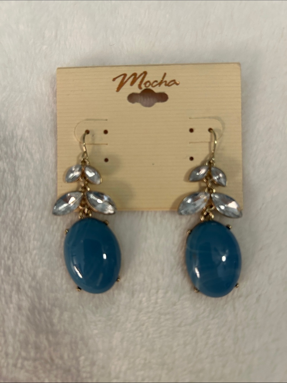 Blue Drop Earrings with Crystal Accent
